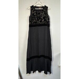 Spencer Alexis Black Pinstripe Sleeveless Maxi Dress Size 6 Floral Velvet Top